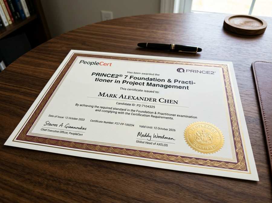 Official PeopleCert PRINCE2 7 Certificate Mockup
